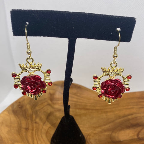 Queen of Roses Gold Tone Dangle Earrings