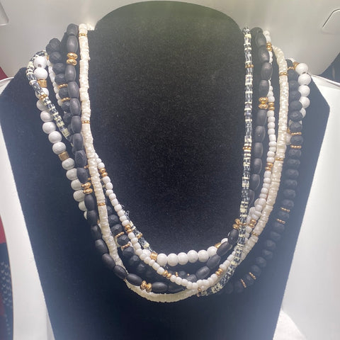 Black White Bead Layered Necklace