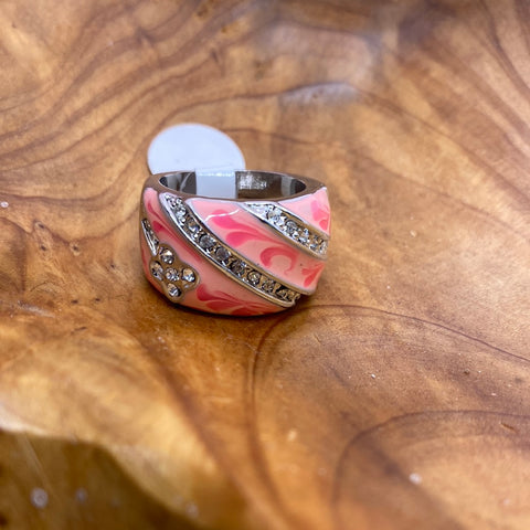 Pink Rhinestone Silver Ring