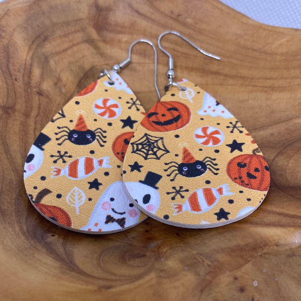 Pumpkin Kitty Cat Orange Halloween Lightweight Teardrop Earrings