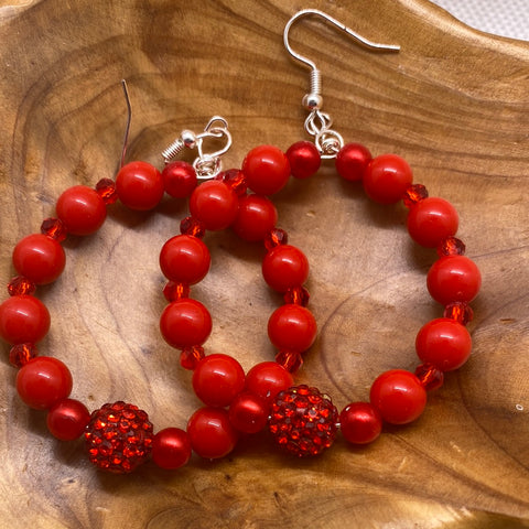 Custom Round Red Bead with Pave Bead Earrings