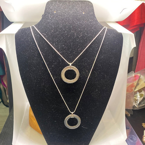 Silver Double Chain Circle Necklace