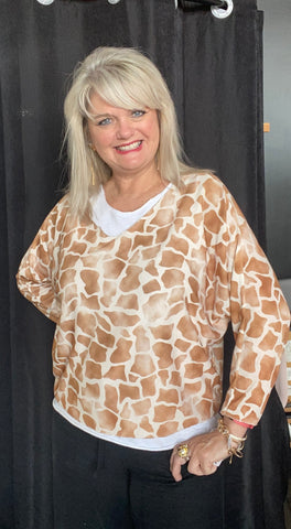 Two Piece Sweater Tank Set Beige Giraffe Print