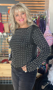 Plus Size Pearl Stone Embellished Power Knit Top