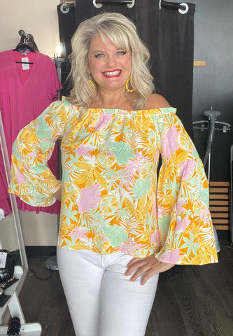 Lemon Off the shoulder Top with Bell Sleeves