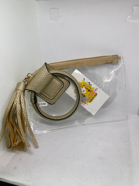 Clear Stadium Approved Wristlet Gold Trim Handle