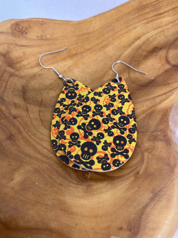 Halloween Yellow Orange Black Skeleton Dangle Earrings