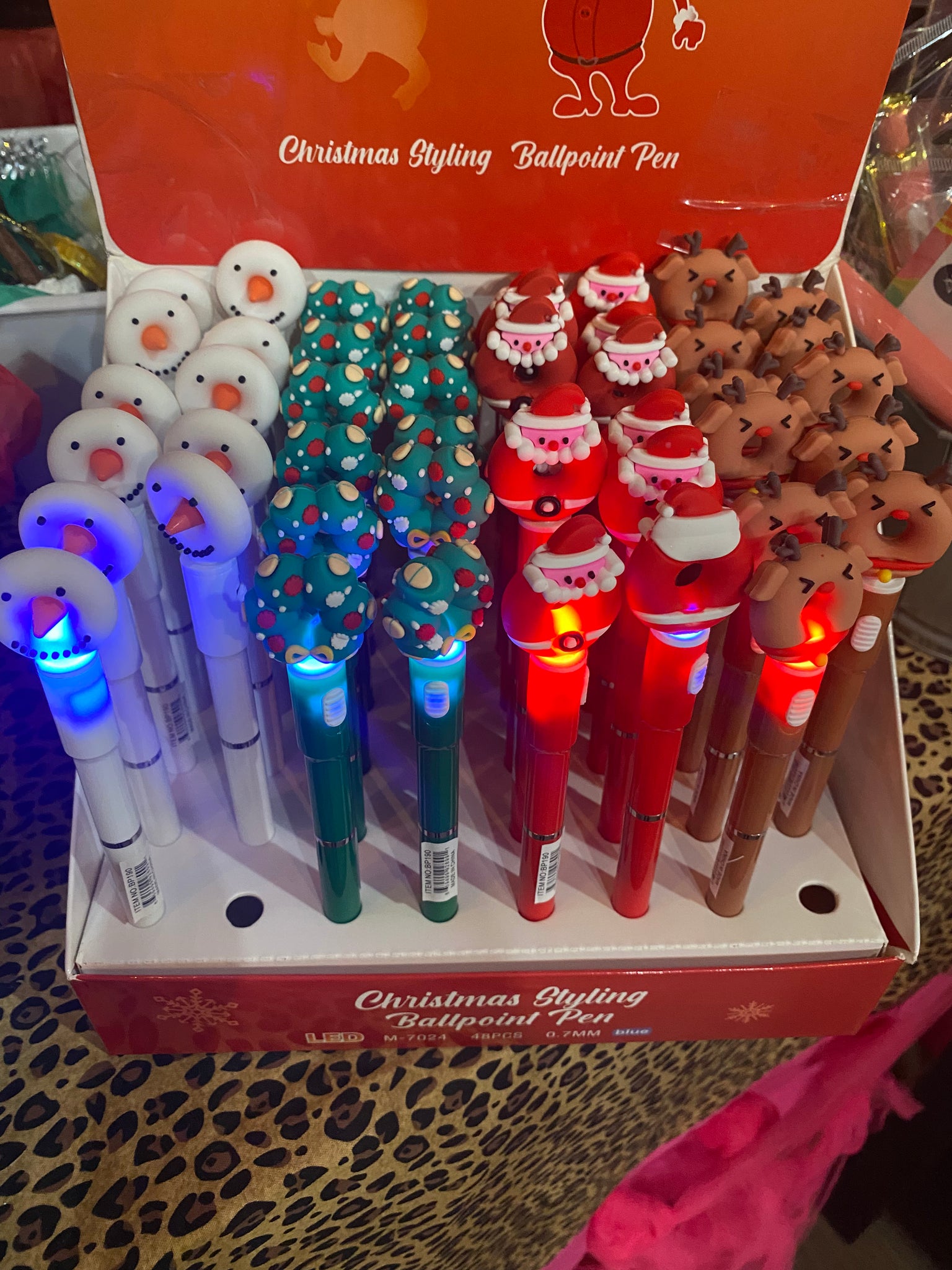 Brown Reindeer Snowman Christmas Donut LED Light up Ball Point Pen