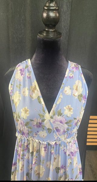 Sleeveless V neck Floral Floor Length Dress