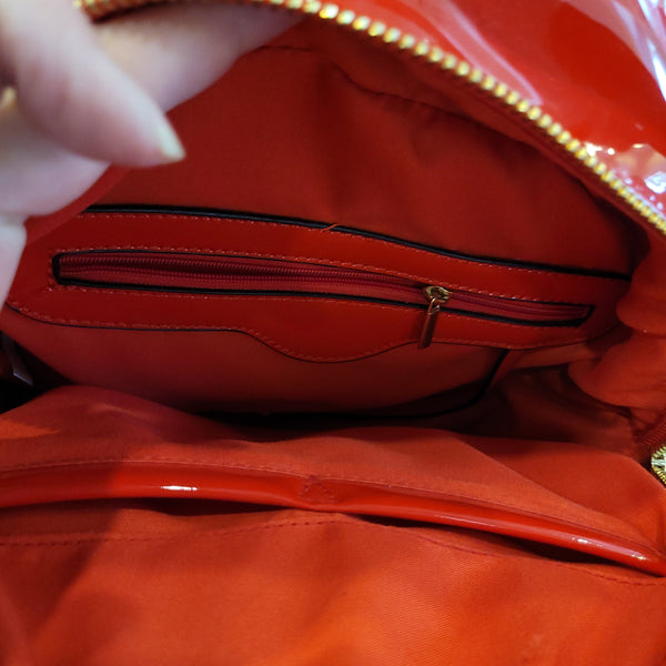 Round Red Faux Patent Leather Purse