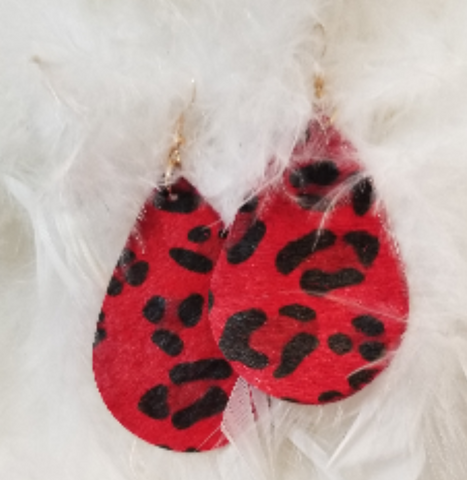Red Cheetah Print Teardrop Dangle Earrings
