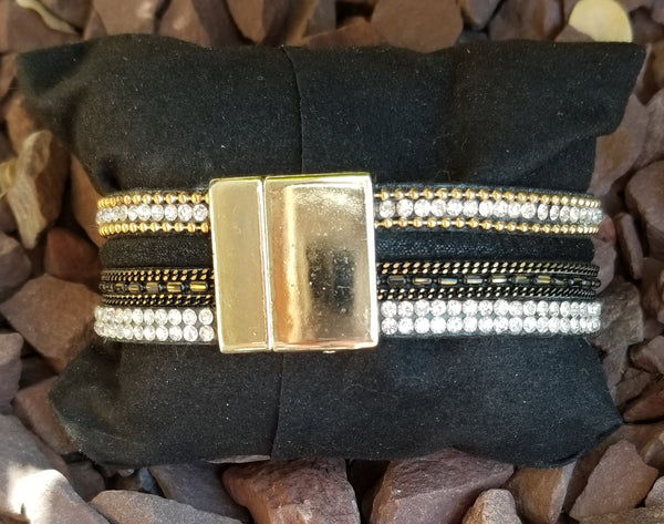 Faux Leather Cuff Multi Strand Black Wrap Bracelet