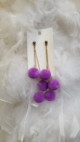 Pom Pom Purple Dangle Post Earrings