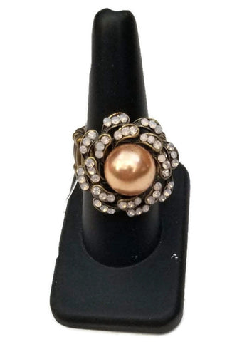 Champagne Faux Pearl Stretch Ring