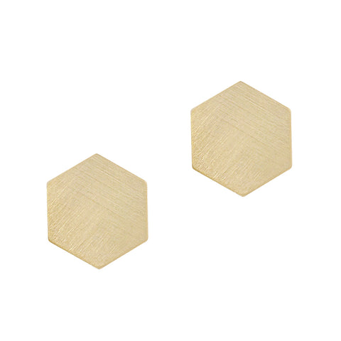 Brushed Goldtone Hexagon Stud Earrings