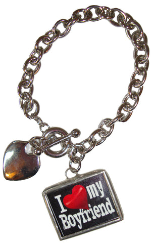 I Heart My Boyfriend Chain Link Charm Bracelet