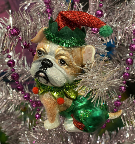 Jester Bulldog Glass Christmas Ornament