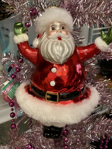 Eric Cortina Lg Glass Retro Santa Claus Christmas Ornament