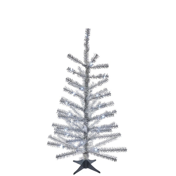24 inch Prelit LED Silver Tinsel Tree