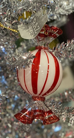 Glass  Red White Peppermint Candy Ornament