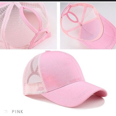 Pink Ponytail Messy Bun Baseball Cap Adjustable Hat