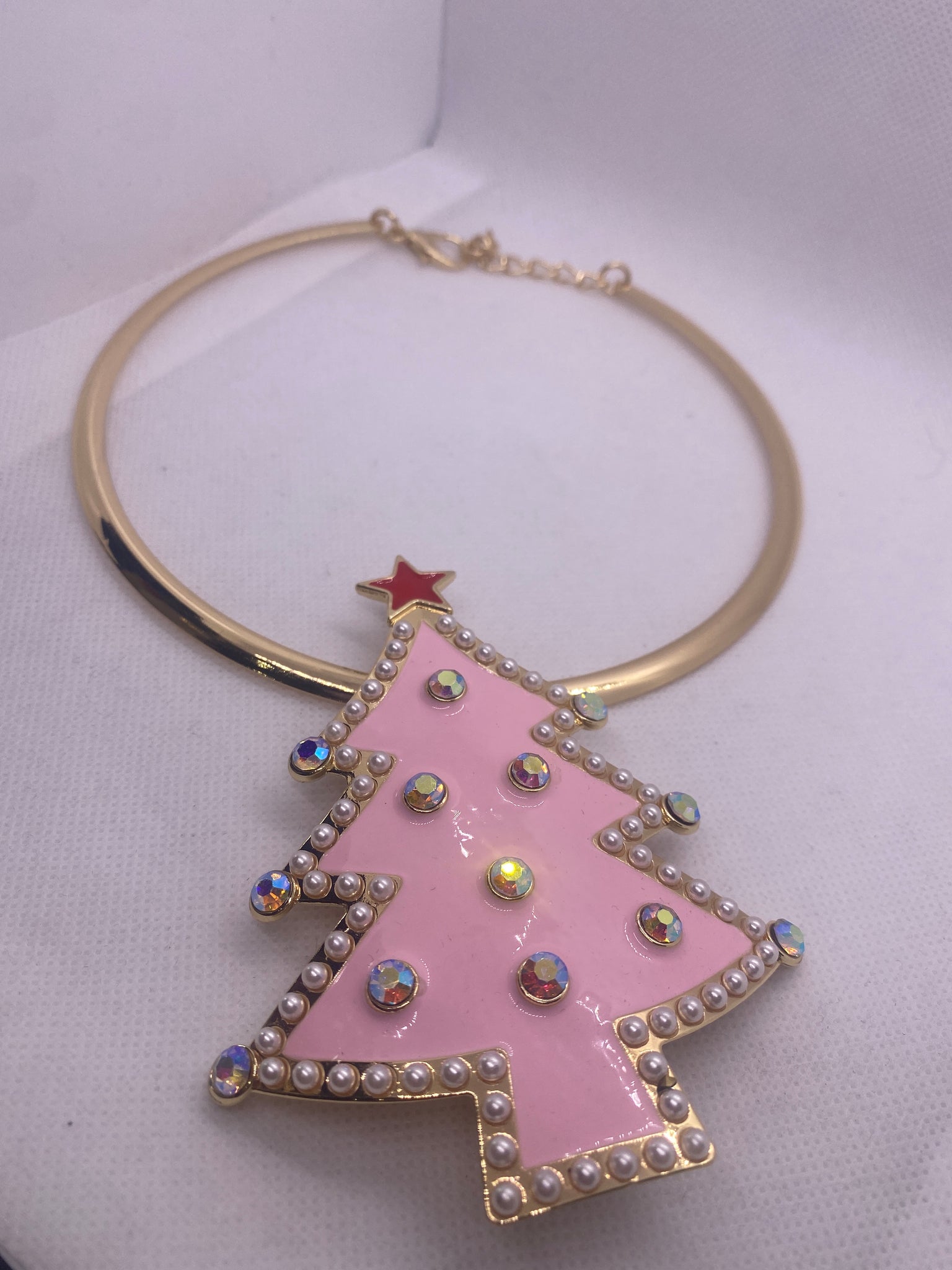 Pink Christmas Tree Choker Length NEcklace