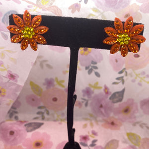 Orange Daisy with Yellow Center Post Earring