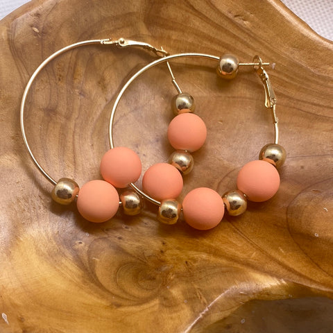 Pink Clay Gold Tone Ball Hoop Earrings
