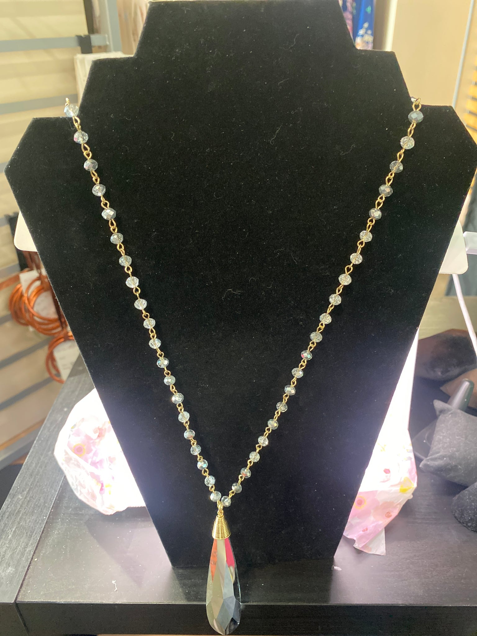 Grey Crystal 36 inch Beaded Necklace