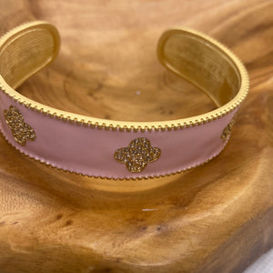 Pink Gold Tone Fleur De Lis Cuff Bracelet