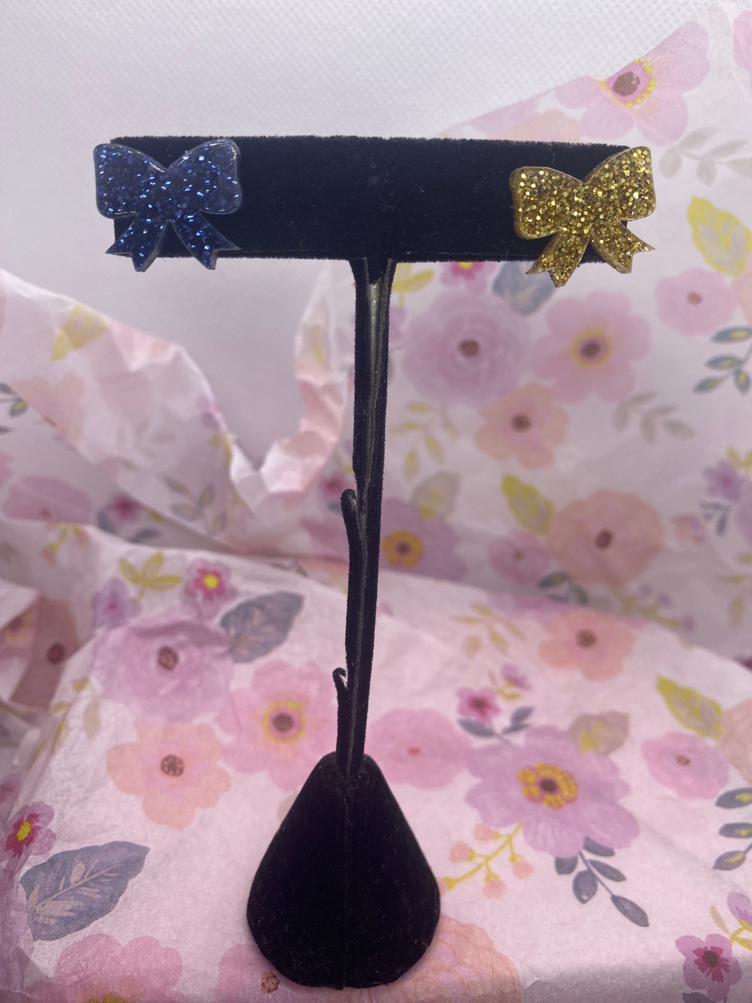 Maize Blue Glitter Bow Earrings