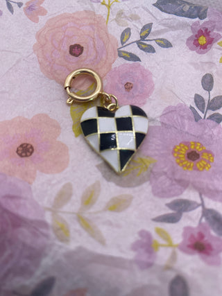 Black White Checker Board Heart Shape Charm