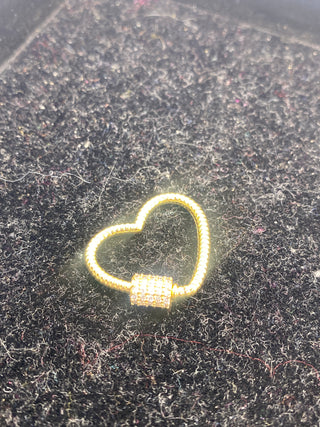 Textured Gold Tone Heart Caribiner w/Rhinestones