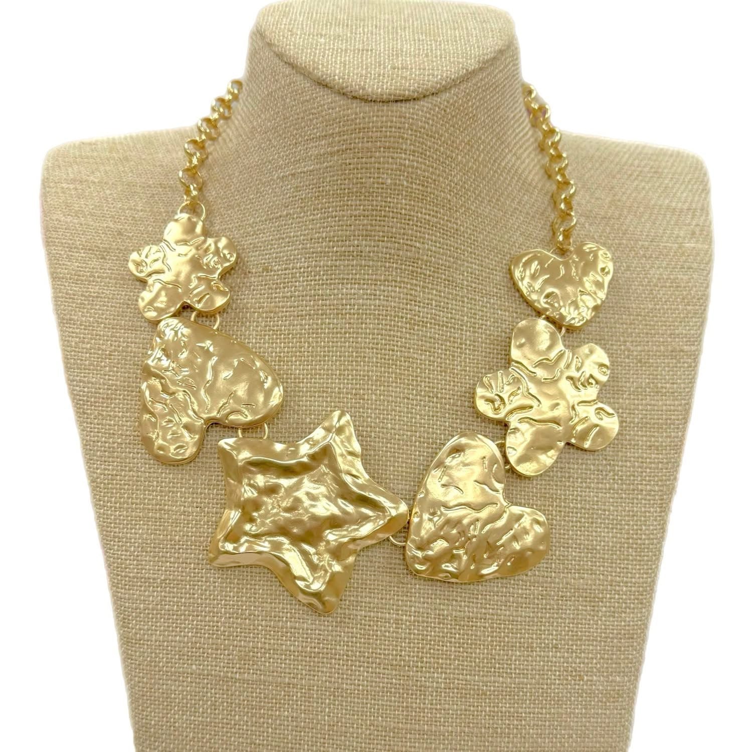 Custom Gold Tone Hammered Metal Necklace