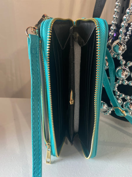 Turquoise Cell Phone Wallet Crossbody Purse