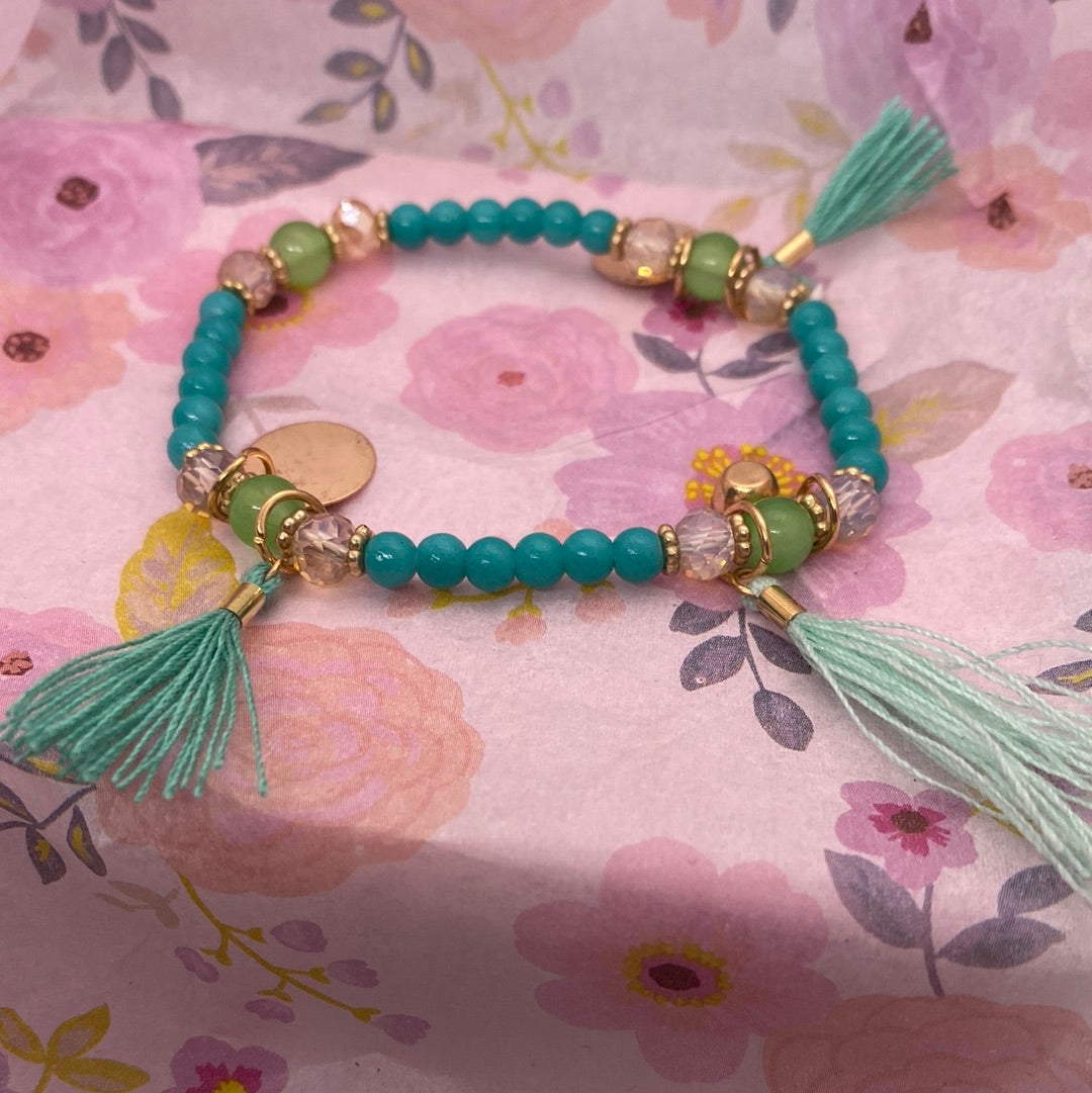 Teal Green Fringe Stretch Bracelet