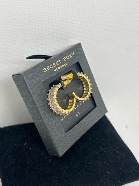 14K Gold Dipped CZ Diamond Secret Box Earrings