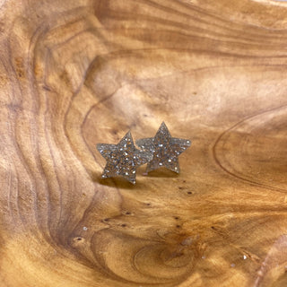 Silver Glitter Star Post Earrings