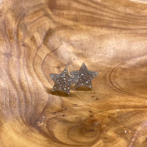 Silver Glitter Star Post Earrings