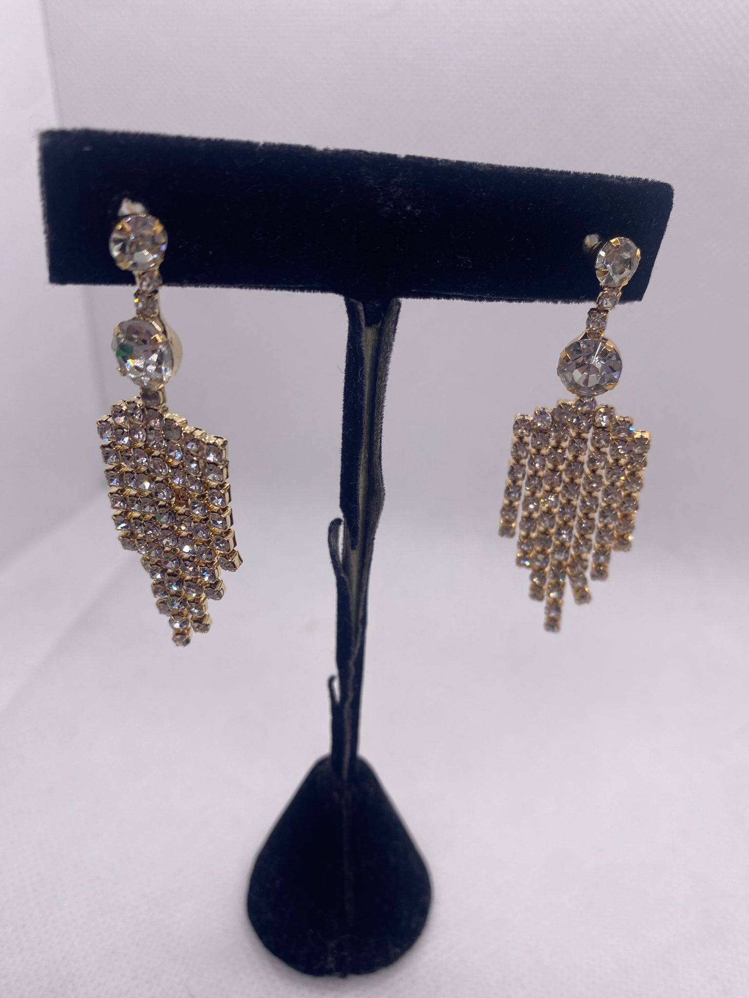 Gold Tone Rhinestone Dangle Earrings