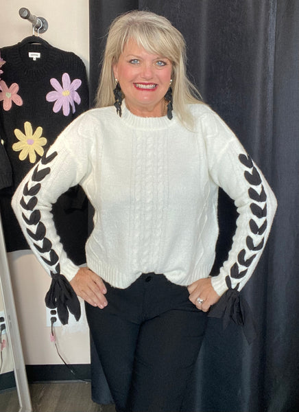 Long Ribbon Sleeves Knit Sweater