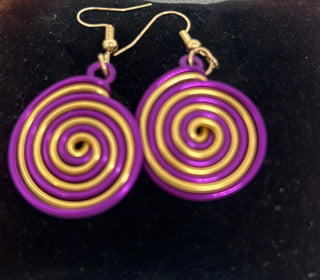 Lightweight Purple Gold Swirl Metal Earrings