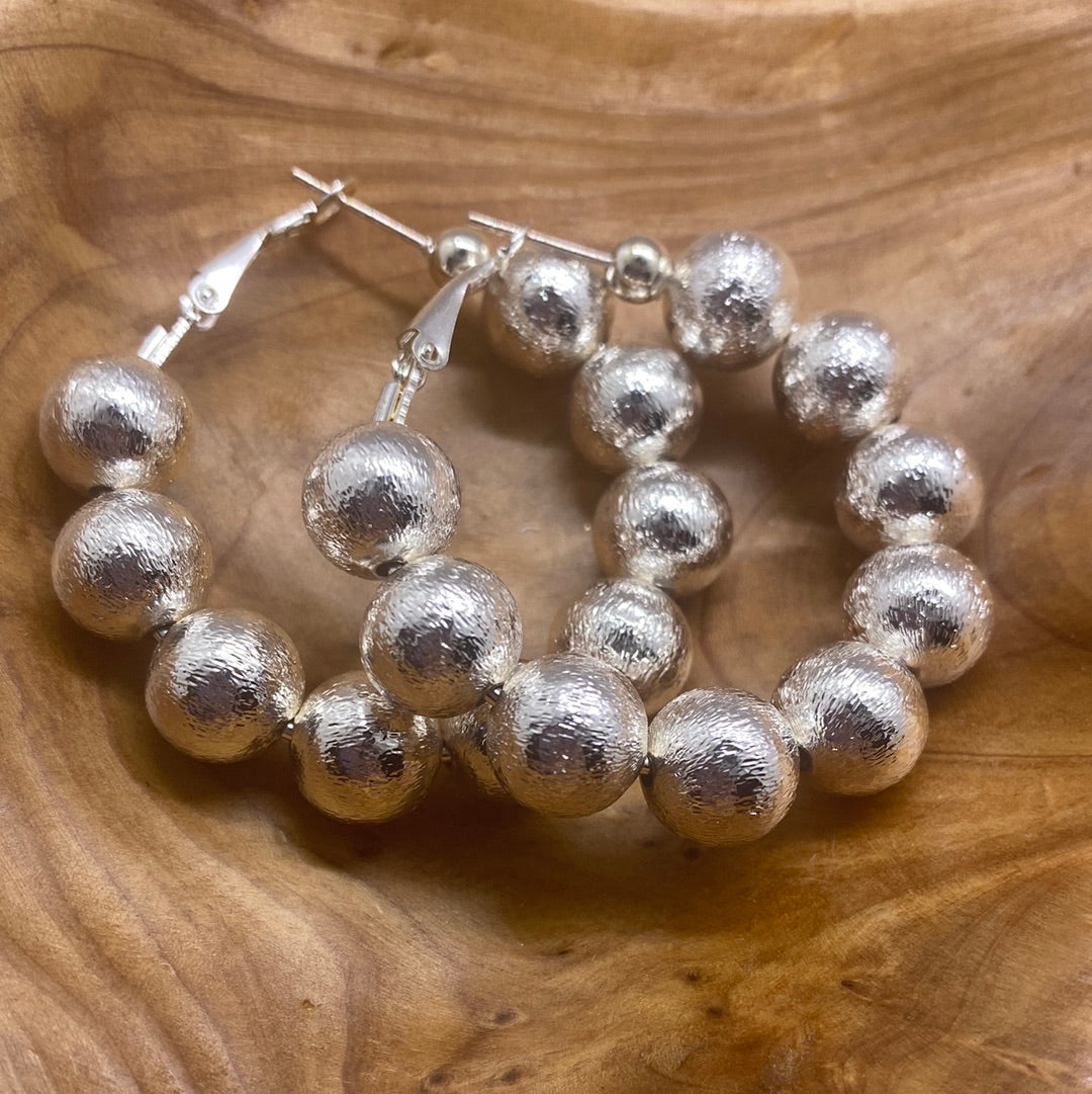 Silver Tone Ball Hoop Earrings