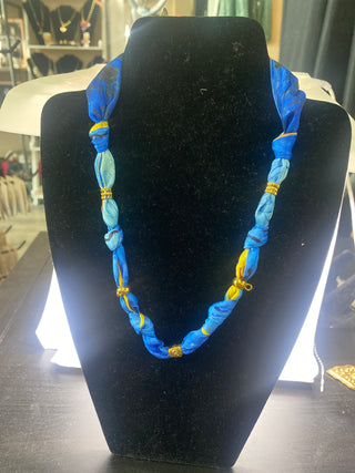 Custom Shades of Blue Scarf Necklace Five Bails