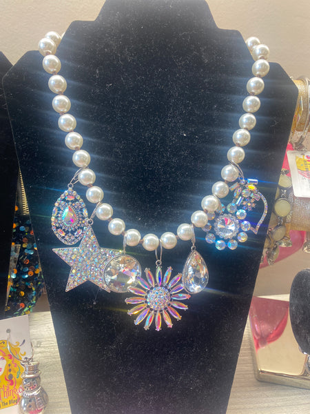 Custom Star Handcrafted Napolean Pearl Charm Necklace w 7 Charms