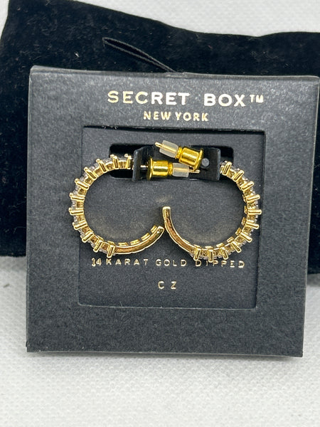 14K Gold Dipped CZ Diamond Secret Box Earrings