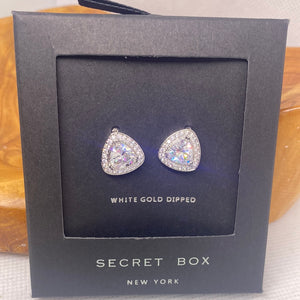 Triangle Shaped White Gold Dipped CZ Diamond Earrings