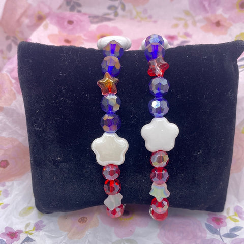 White Red Stars Blue Stretch Bracelet