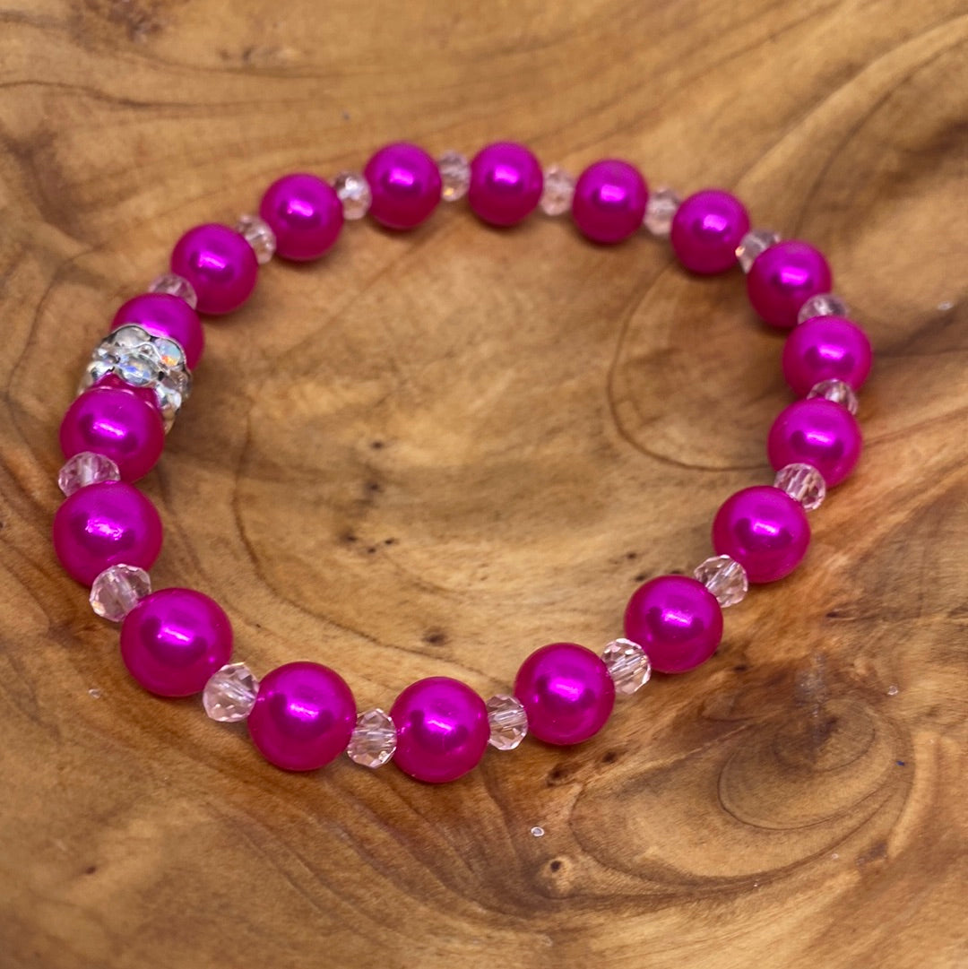 Fuschia Pink Round Stretch Bead Bracelet