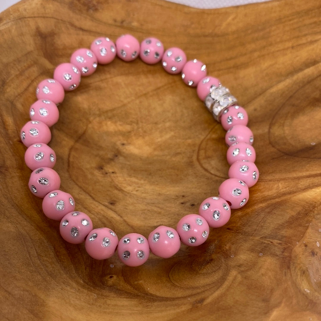 Custom Pink Stretch Bead Bracelet